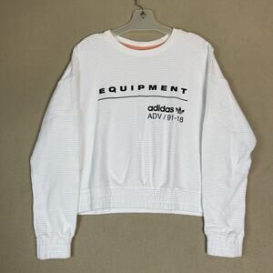 Adidas Original Sweatshirt Womens L White Equipment Logo Print Long Sleeve Knit